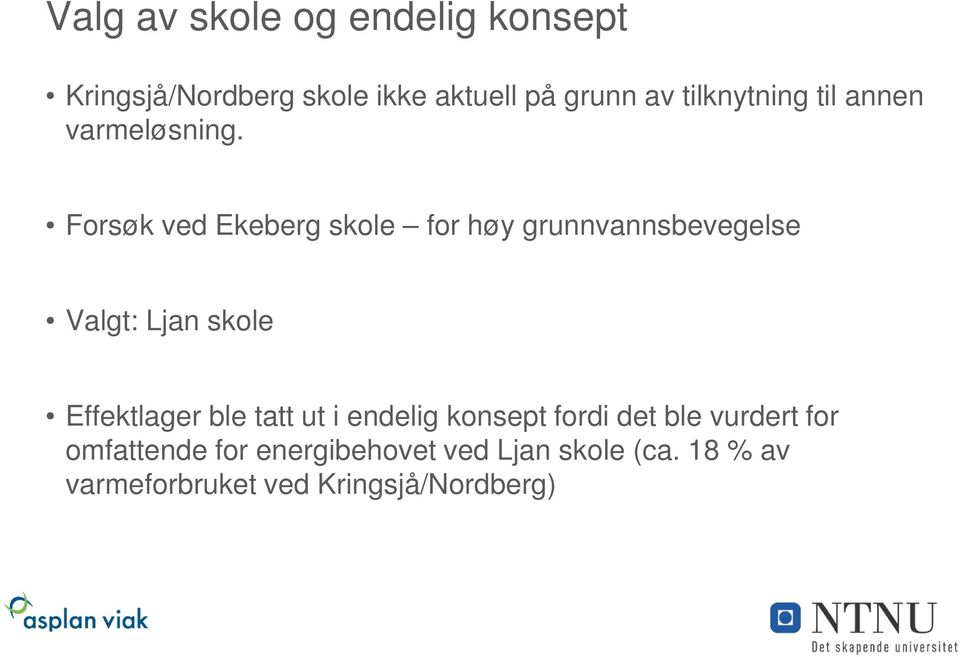 Forsøk ved Ekeberg skole for høy grunnvannsbevegelse Valgt: Ljan skole Effektlager ble