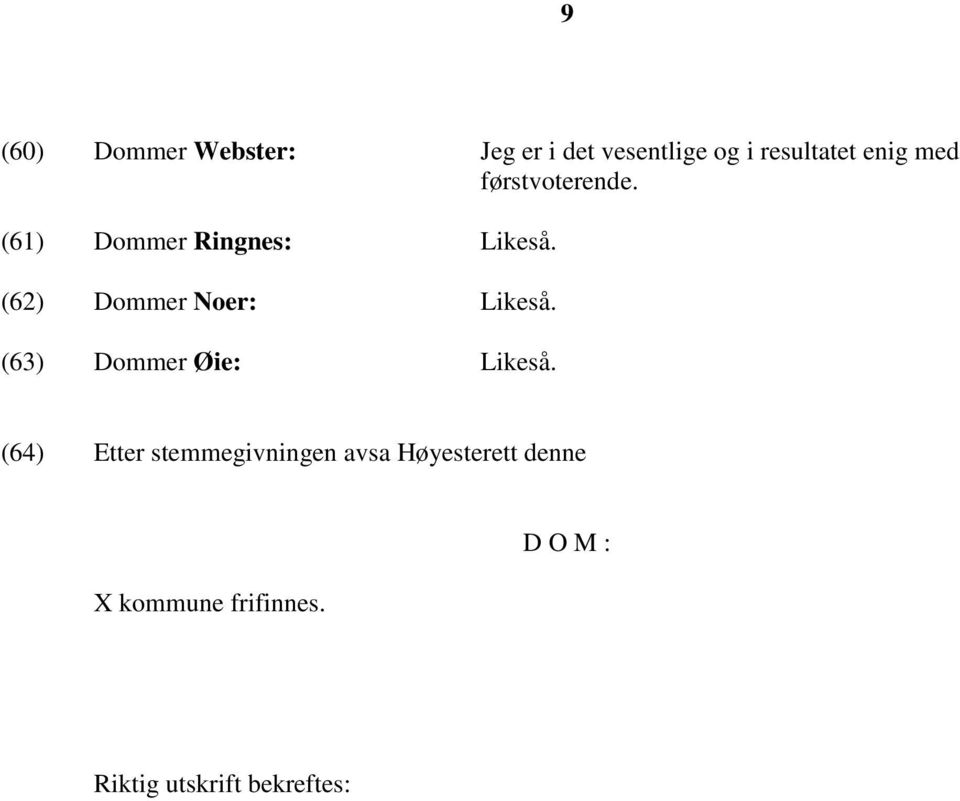 (62) Dommer Noer: Likeså. (63) Dommer Øie: Likeså.