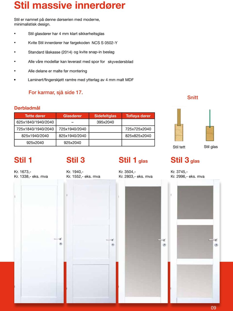 skyvedørsblad Alle delane er malte før montering Laminert/fingerskjø tt ramtre med ytterlag av 4 mm malt MDF For karmar, sjå side 17.