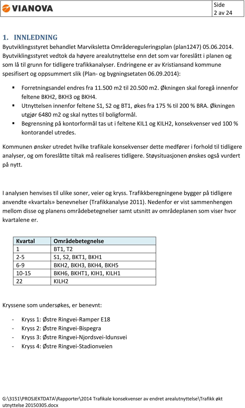 Endringene er av Kristiansand kommune spesifisert og oppsummert slik (Plan- og bygningsetaten 06.09.2014): Forretningsandel endres fra 11.500 m2 