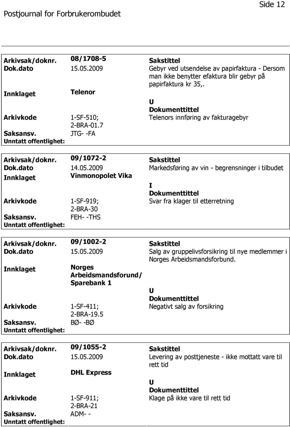 2009 Markedsføring av vin - begrensninger i tilbudet nnklaget Vinmonopolet Vika 1-SF-919; Svar fra klager til etterretning FEH- -THS Arkivsak/doknr. 09/1002-2 Sakstittel Dok.dato 15.05.