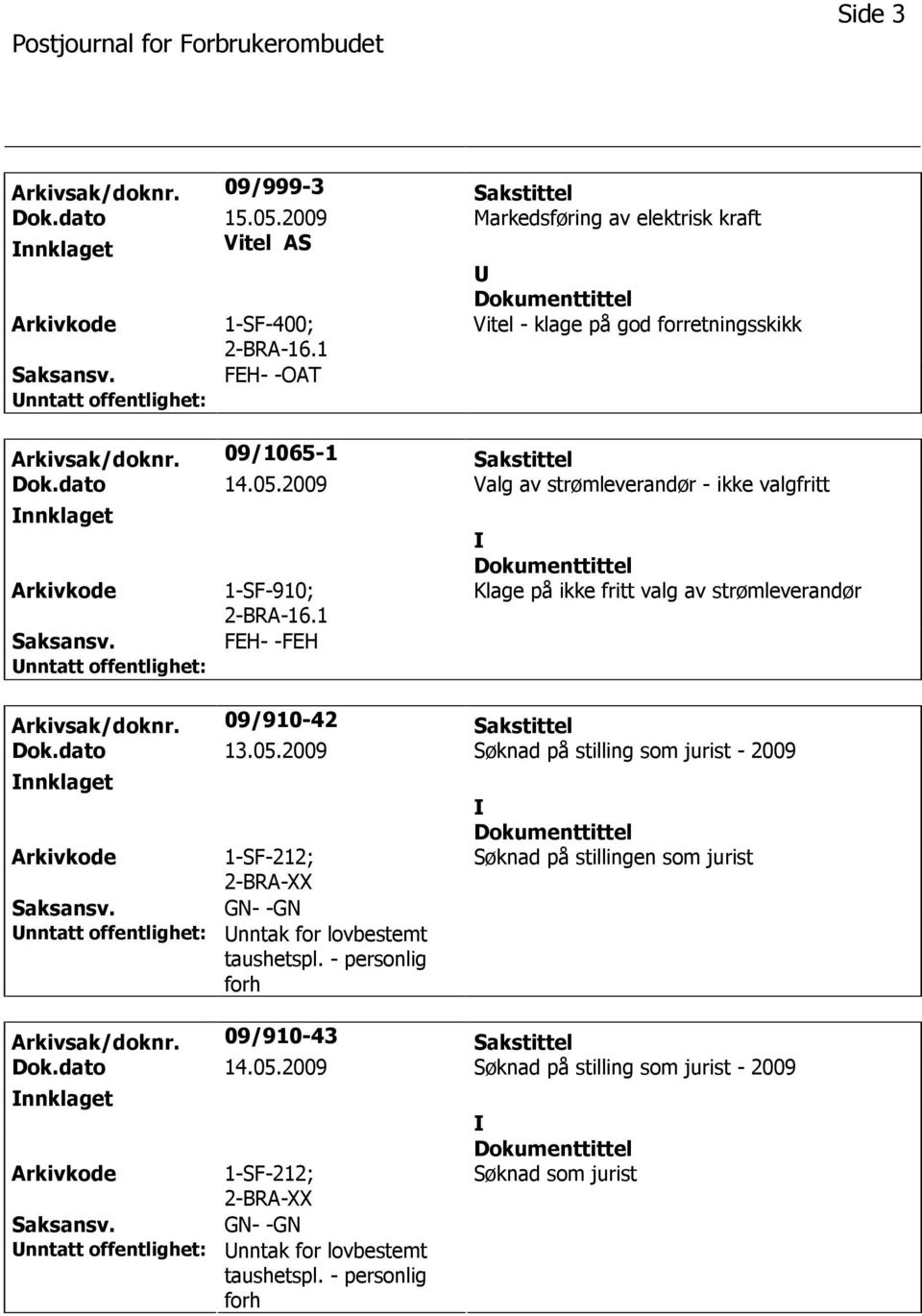 1 FEH- -FEH Klage på ikke fritt valg av strømleverandør Arkivsak/doknr. 09/910-42 Sakstittel Dok.dato 13.05.