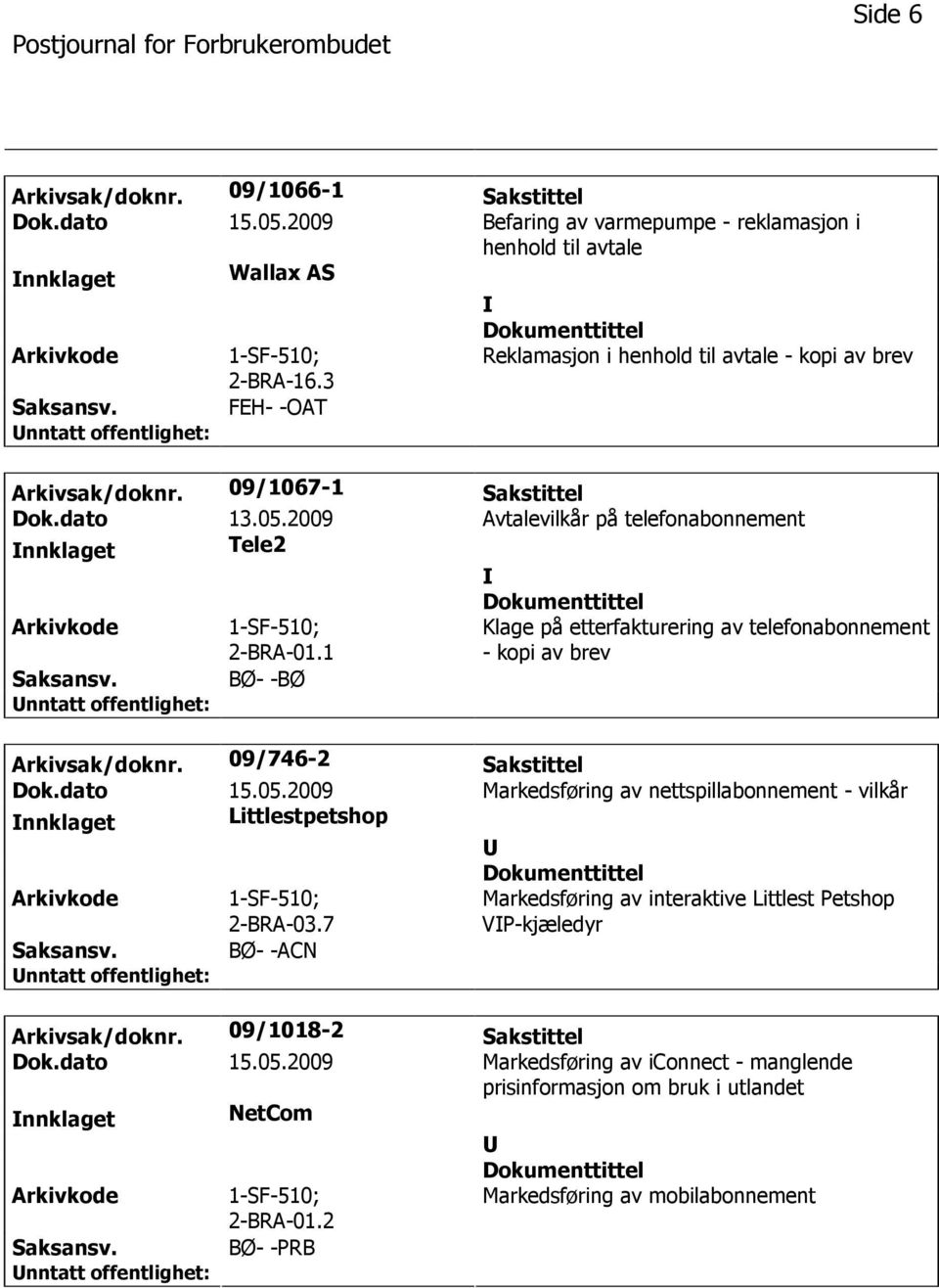 1 Klage på etterfakturering av telefonabonnement - kopi av brev BØ- -BØ Arkivsak/doknr. 09/746-2 Sakstittel Dok.dato 15.05.