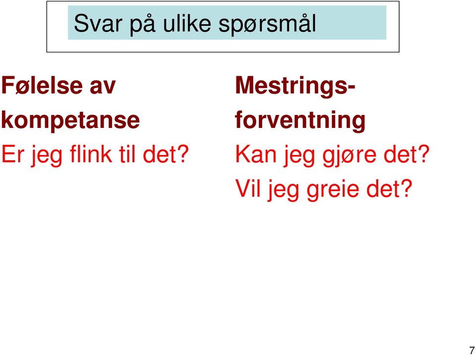 det? Mestringsforventning Kan