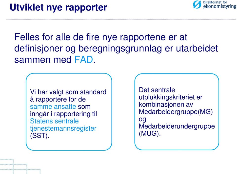 Vi har valgt som standard å rapportere for de samme ansatte som inngår i rapportering til