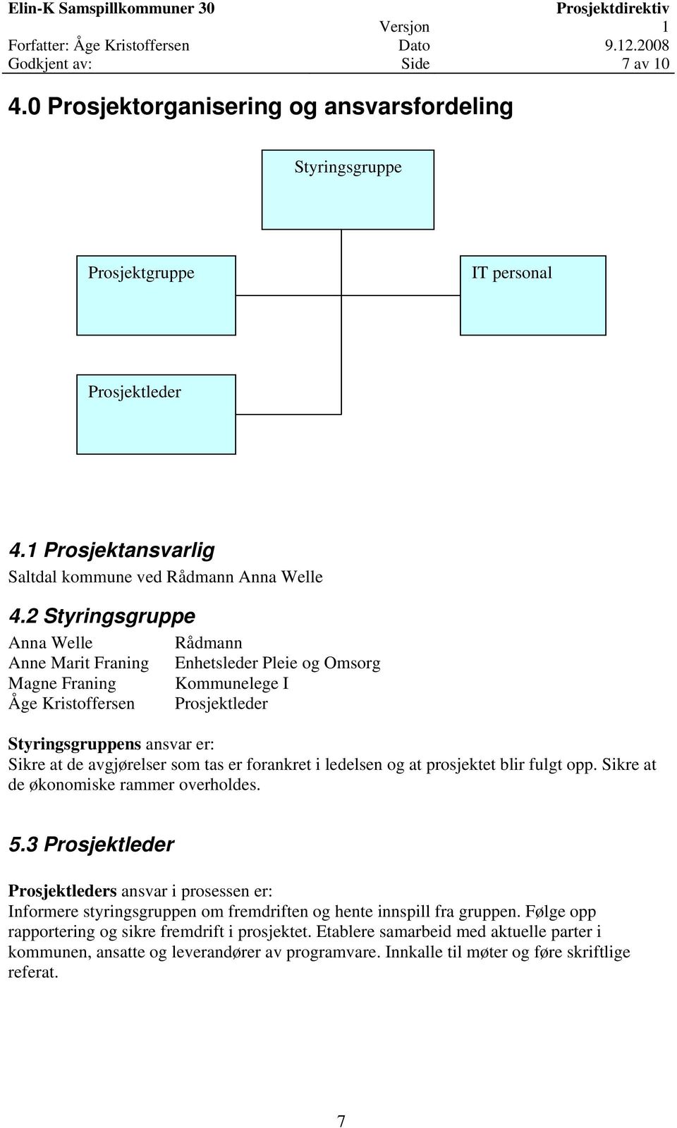 tas er forankret i ledelsen og at prosjektet blir fulgt opp. Sikre at de økonomiske rammer overholdes. 5.