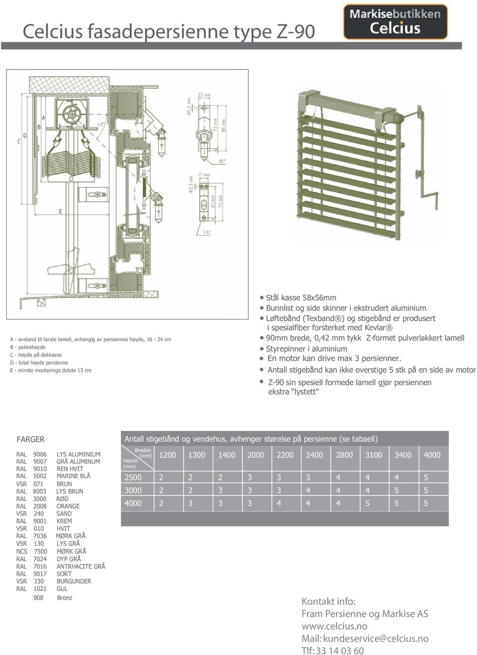 pulverlakkert lamell Styrepinner i aluminium En motor kan drive max 3 persienner.