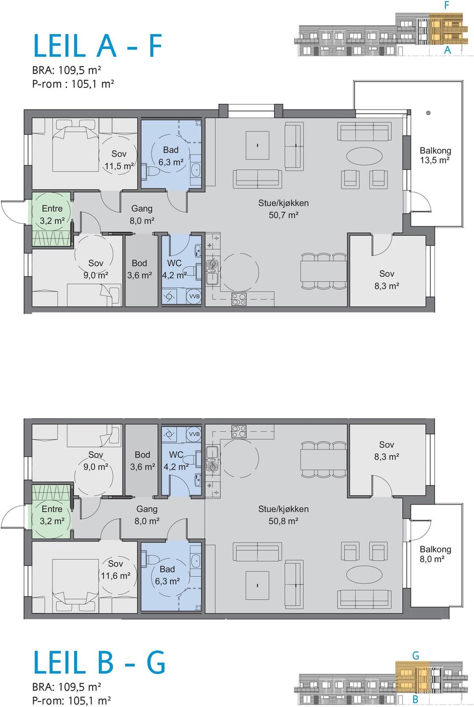 m² 9,0 m² Bod 3,6 m² T WC 4,2 m² 8,3 m² Entre 3,2 m² Gang 8,0 m² Stue/kjøkken