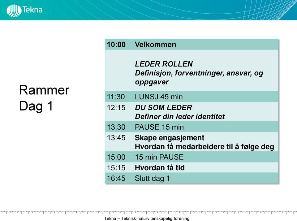 PAUSE 15 min 13:45 Skape engasjement Hvordan få medarbeidere til å følge deg 15:00