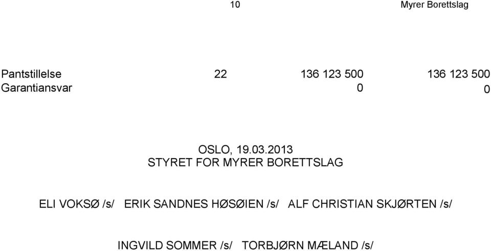 2013 STYRET FOR MYRER BORETTSLAG ELI VOKSØ /s/ ERIK