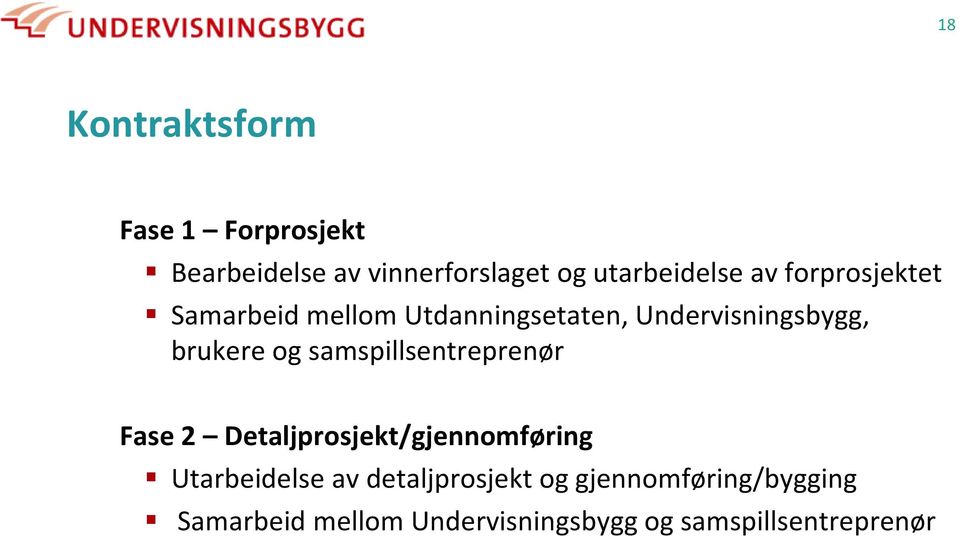 samspillsentreprenør Fase 2 Detaljprosjekt/gjennomføring Utarbeidelse av