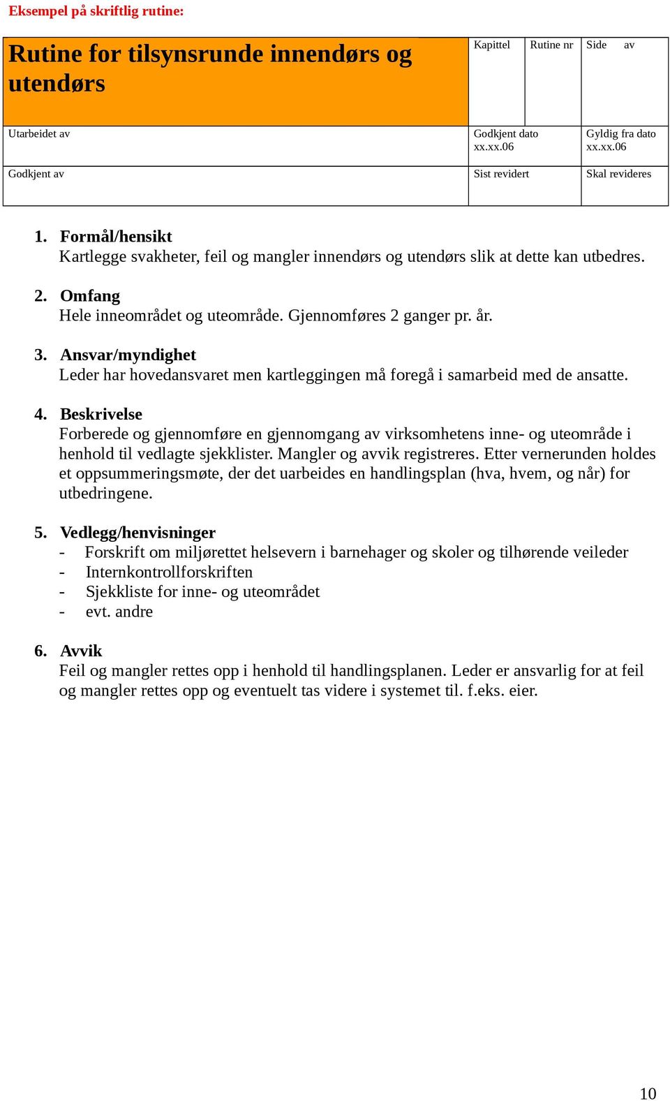 Ansvar/myndighet Leder har hovedansvaret men kartleggingen må foregå i samarbeid med de ansatte. 4.