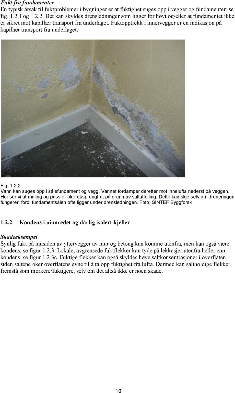 Fuktopptrekk i innervegger er en indikasjon på kapillær transport fra underlaget. Fig. 1.2.2 Vann kan suges opp i sålefundament og vegg. Vannet fordamper deretter mot innelufta nederst på veggen.