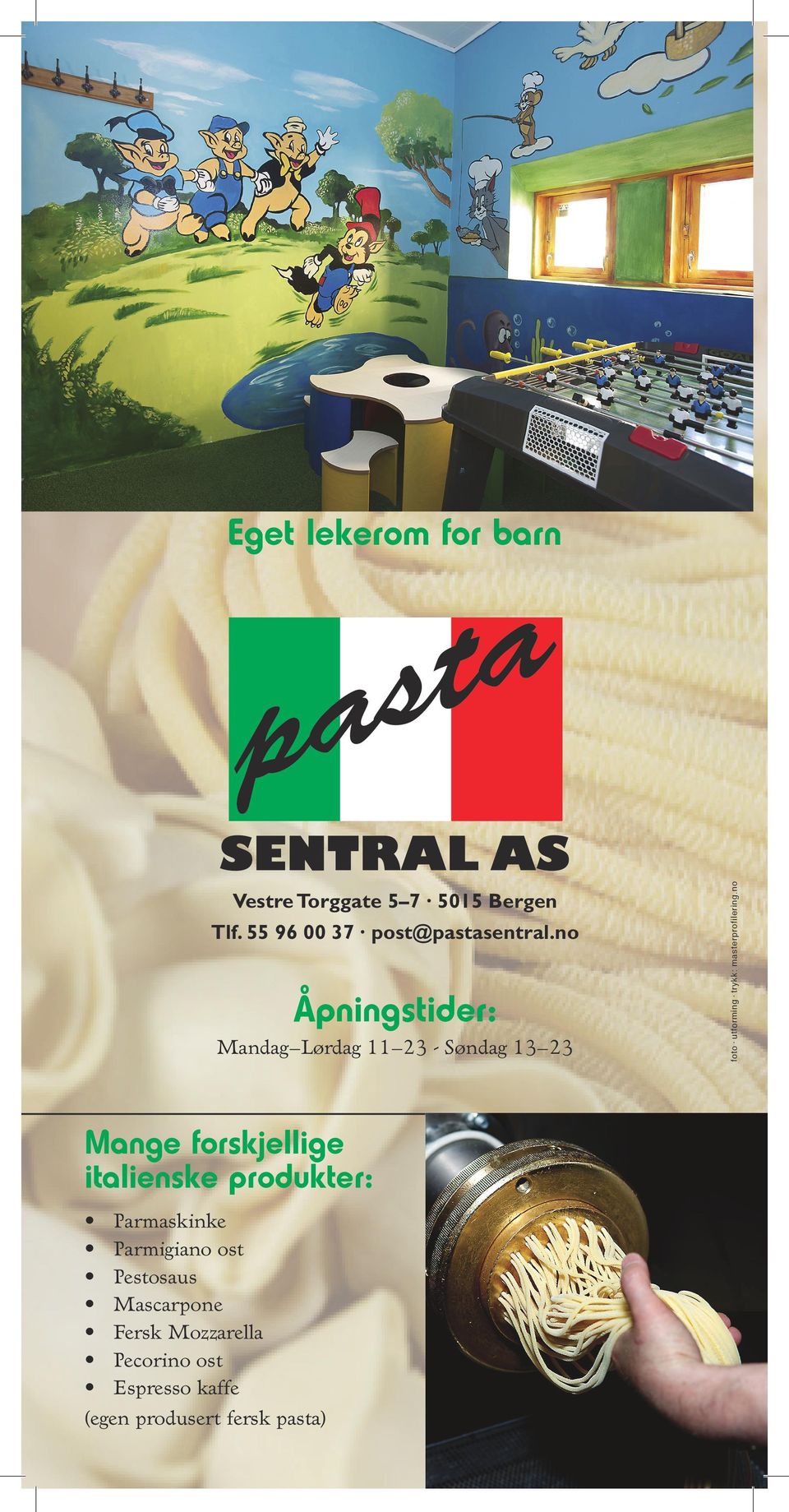 produkter: Parmaskinke Parmigiano ost Pestosaus Mascarpone Fersk Mozzarella Pecorino