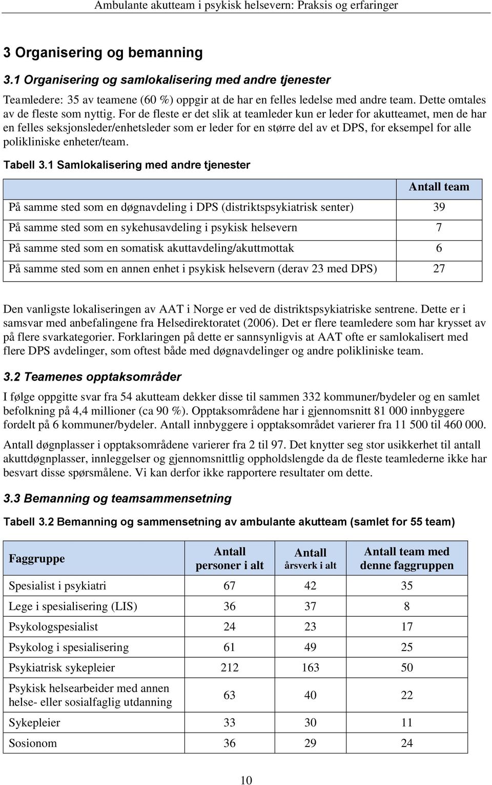 For de fleste er det slik at teamleder kun er leder for akutteamet, men de har en felles seksjonsleder/enhetsleder som er leder for en større del av et DPS, for eksempel for alle polikliniske