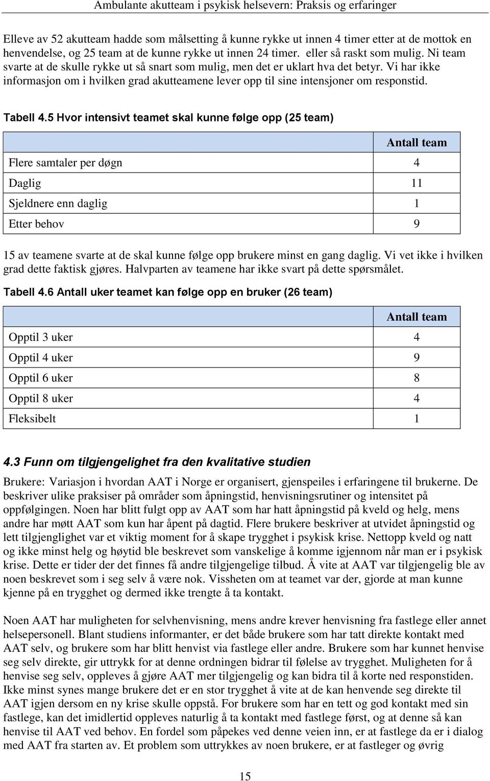 5 Hvor intensivt teamet skal kunne følge opp (25 team) Antall team Flere samtaler per døgn 4 Daglig 11 Sjeldnere enn daglig 1 Etter behov 9 15 av teamene svarte at de skal kunne følge opp brukere