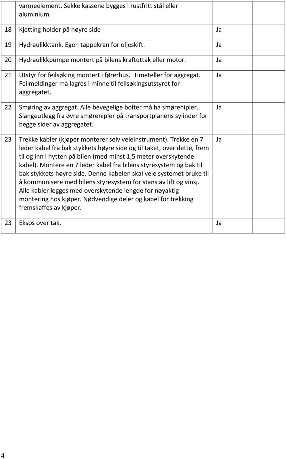 Feilmeldinger må lagres i minne til feilsøkingsutstyret for aggregatet. 22 Smøring av aggregat. Alle bevegelige bolter må ha smørenipler.