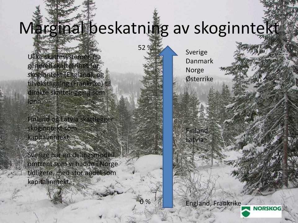 Finland og Latvia skattlegger skoginntekt som kapitalinntekt.