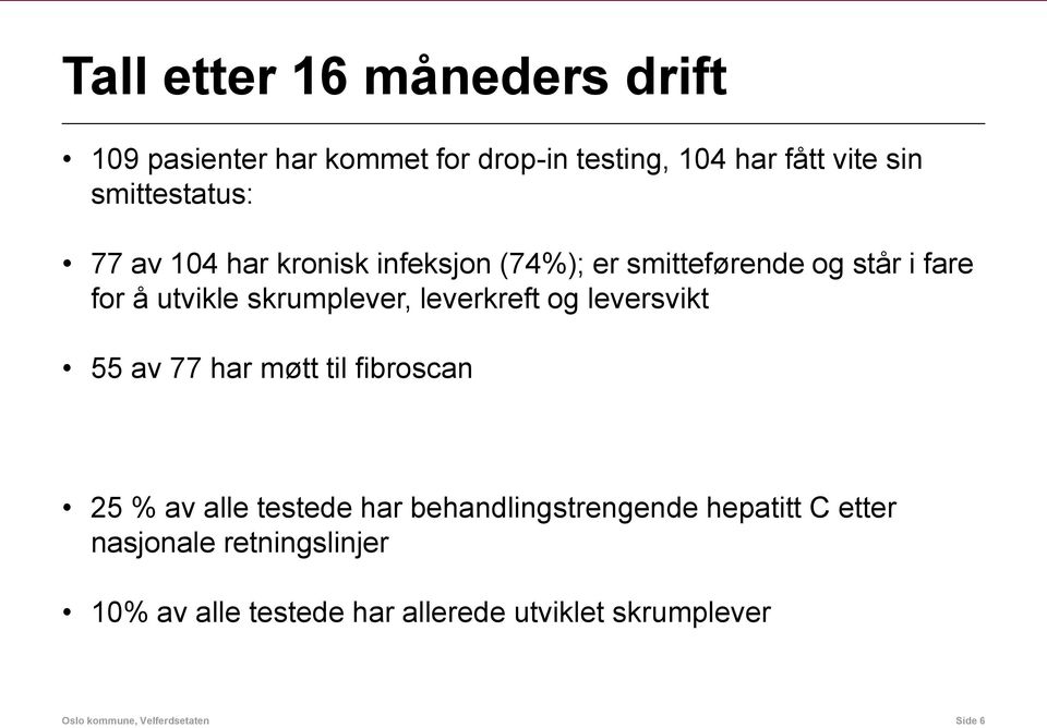 og leversvikt 55 av 77 har møtt til fibroscan 25 % av alle testede har behandlingstrengende hepatitt C etter