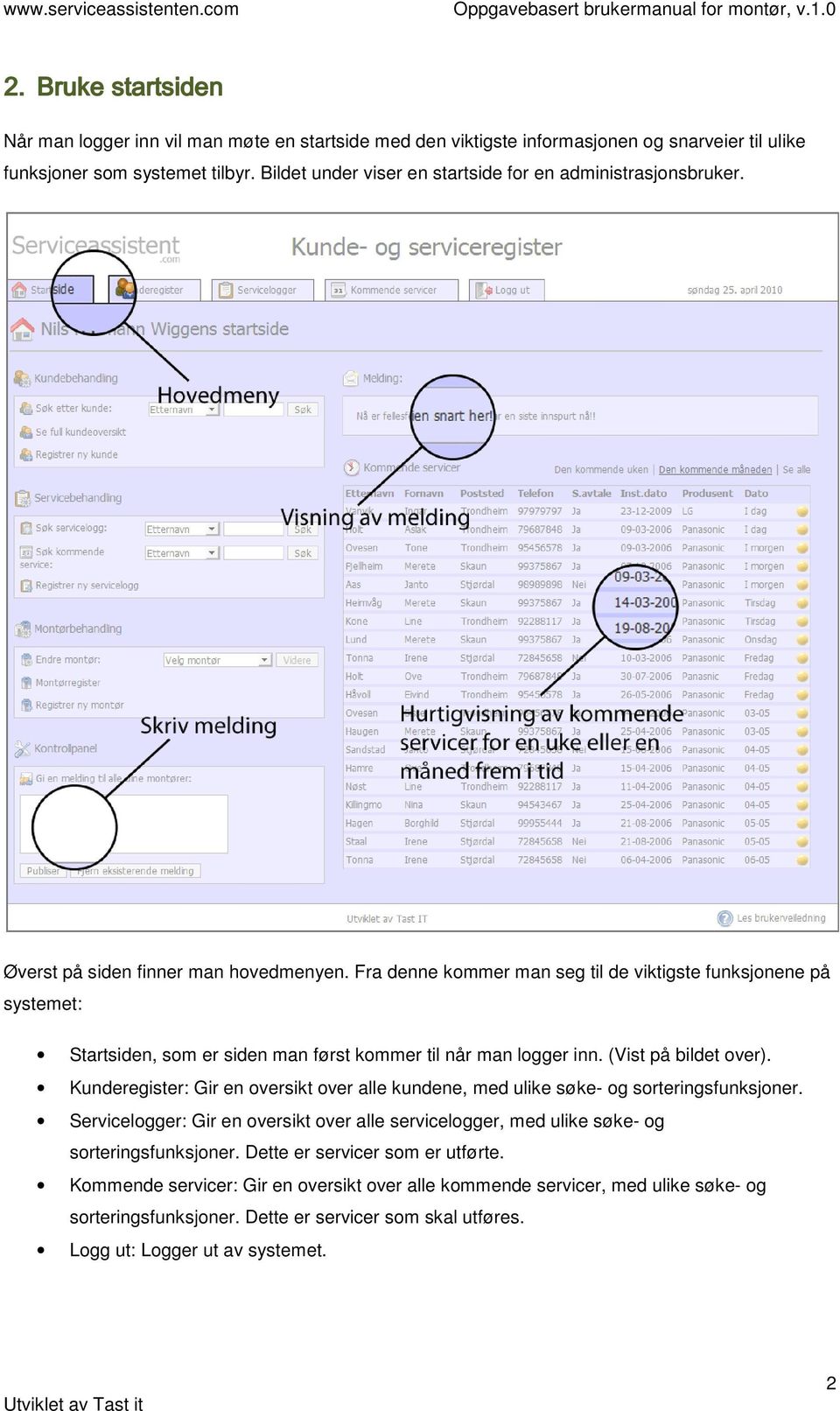 Bildet under viser en startside fr en administrasjnsbruker. Øverst på siden finner man hvedmenyen.