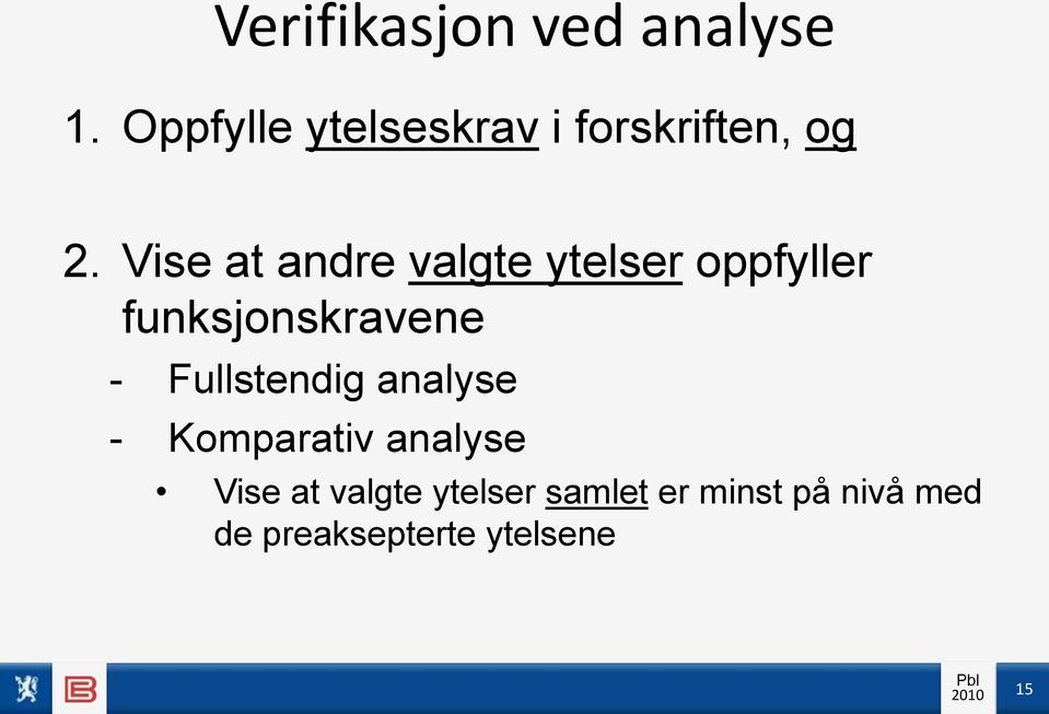 Vise at andre valgte oppfyller funksjonskravene -