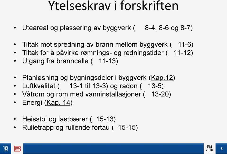 Planløsning og bygningsdeler i byggverk (Kap.