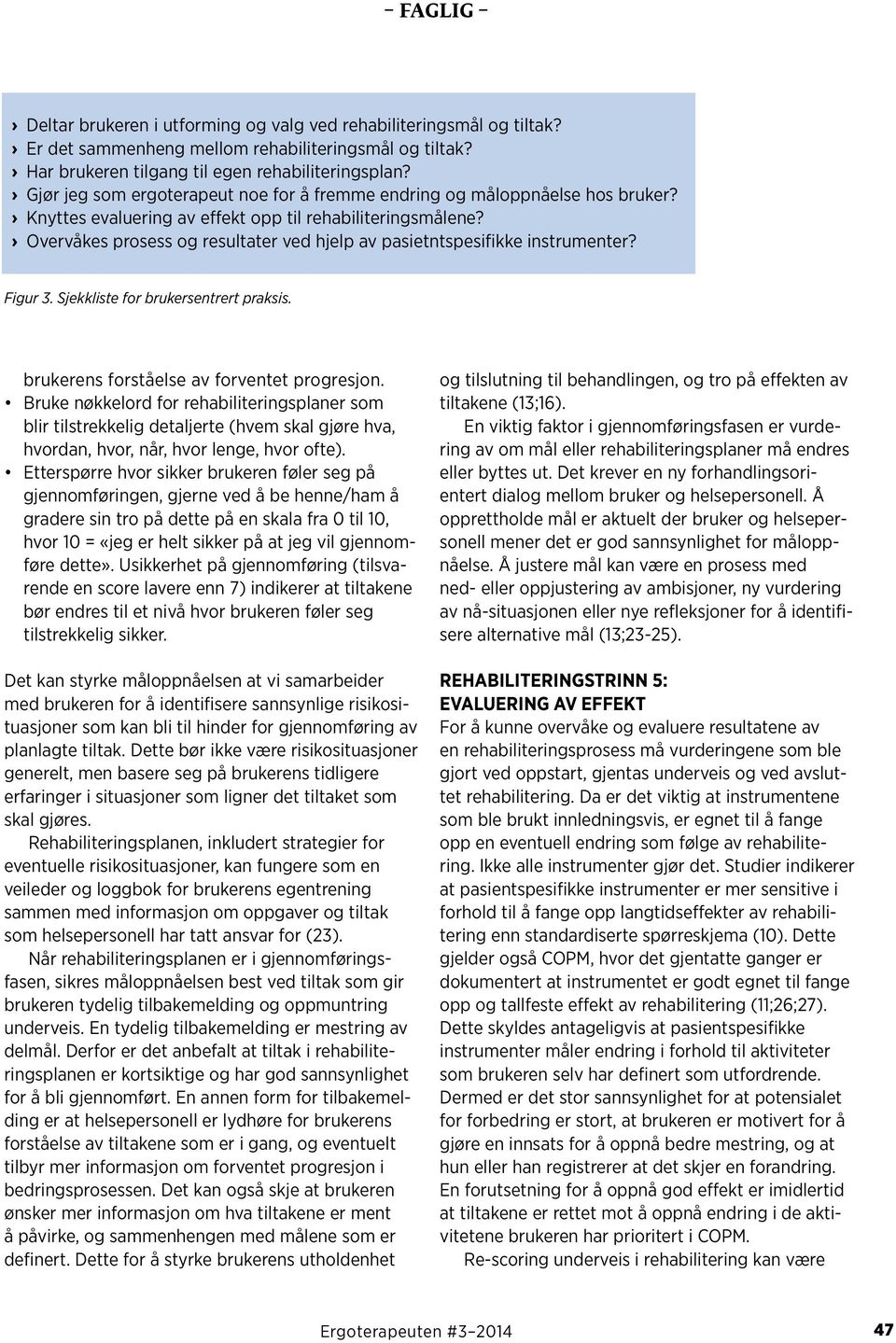 Overvåkes prosess og resultater ved hjelp av pasietntspesifikke instrumenter? Figur 3. Sjekkliste for brukersentrert praksis. brukerens forståelse av forventet progresjon.