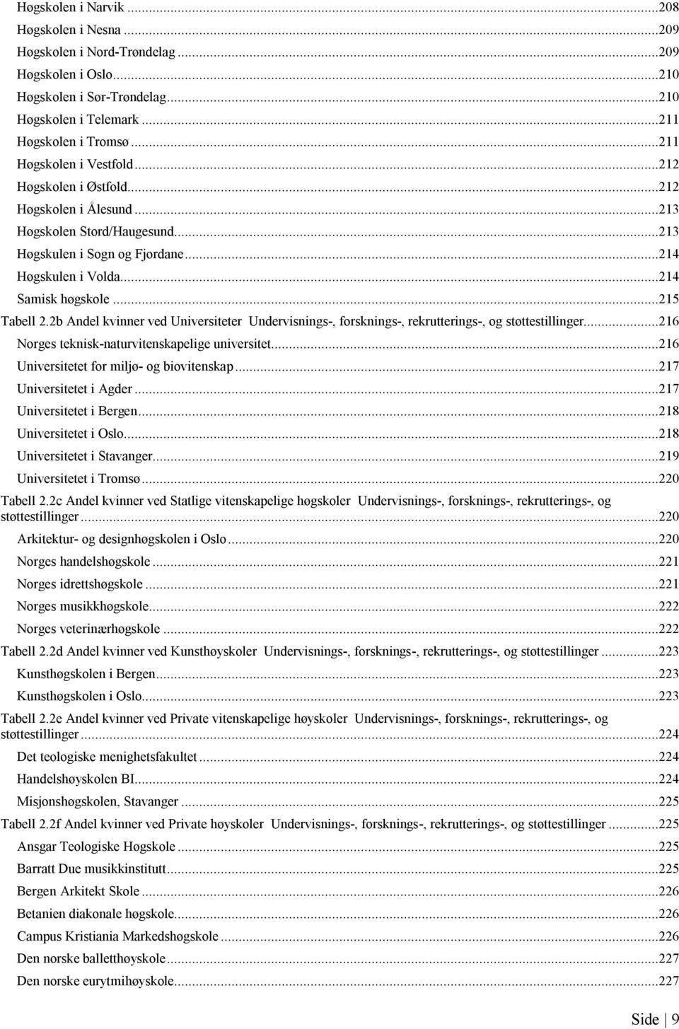 ..215 Tabell 2.2b Andel ved Universiteter Undervisnings-, forsknings-, rekrutterings-, og støttestillinger...216 Norges teknisk-naturvitenskapelige universitet.