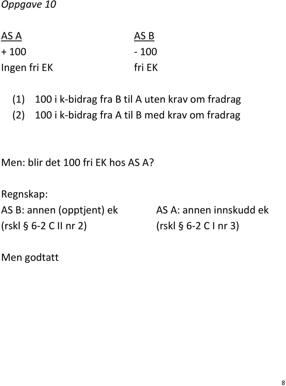 fradrag Men: blir det 100 fri EK hos AS A?