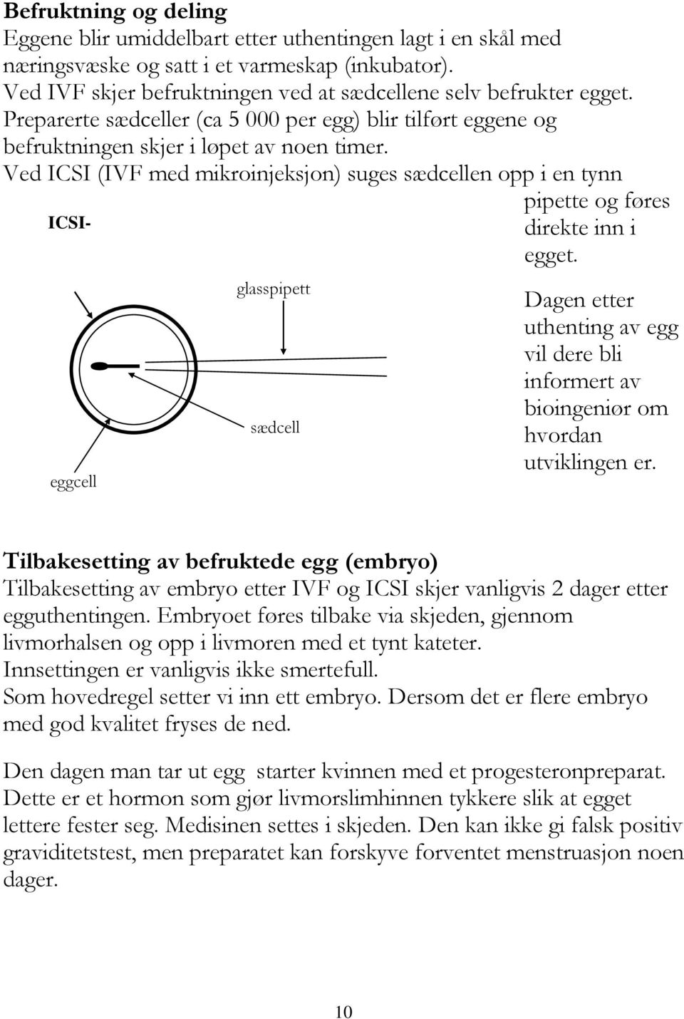 Ved ICSI (IVF med mikroinjeksjon) suges sædcellen opp i en tynn pipette og føres ICSI- direkte inn i egget.