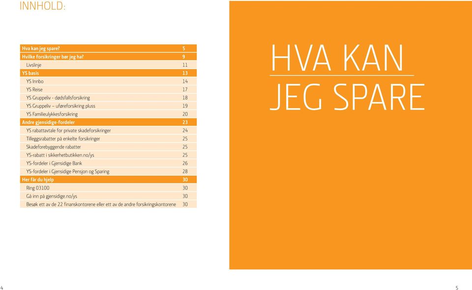 gjensidige-fordeler 23 YS rabattavtale for private skadeforsikringer 24 Tilleggsrabatter på enkelte forsikringer 25 Skadeforebyggende rabatter 25 YS-rabatt i