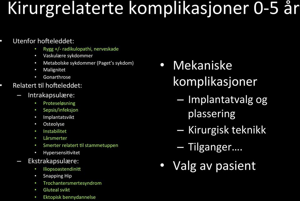 Instabilitet Lårsmerter Smerter relatert Hl stammetuppen HypersensiHvitet Ekstrakapsulære: IliopsoastendiniR Snapping Hip