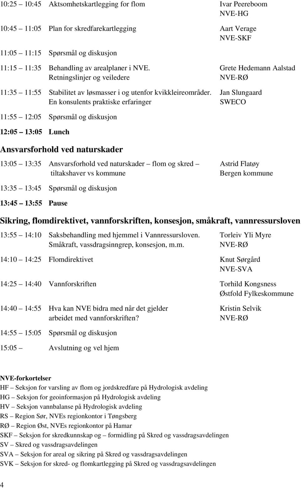 Jan Slungaard En konsulents praktiske erfaringer SWECO 11:55 12:05 Spørsmål og diskusjon 12:05 13:05 Lunch Ansvarsforhold ved naturskader 13:05 13:35 Ansvarsforhold ved naturskader flom og skred