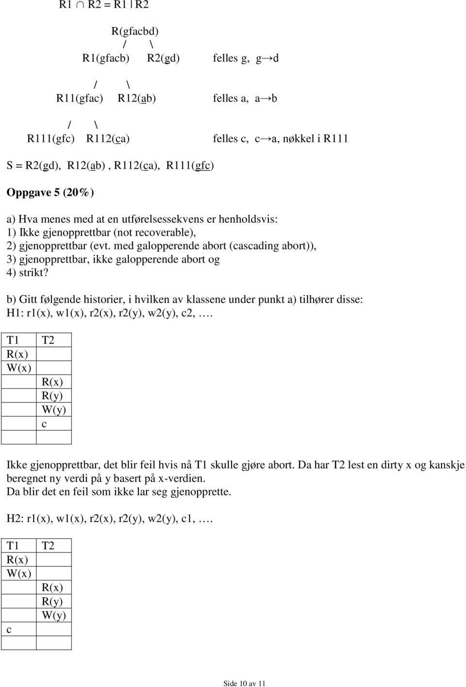 med galopperende abort (cascading abort)), 3) gjenopprettbar, ikke galopperende abort og 4) strikt?