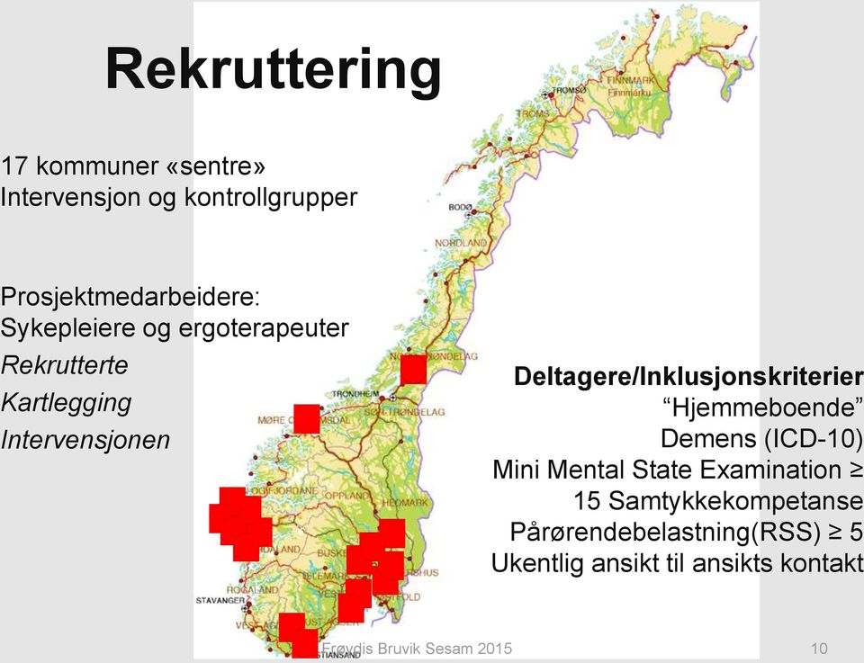 Deltagere/Inklusjonskriterier Hjemmeboende Demens (ICD-10) Mini Mental State Examination