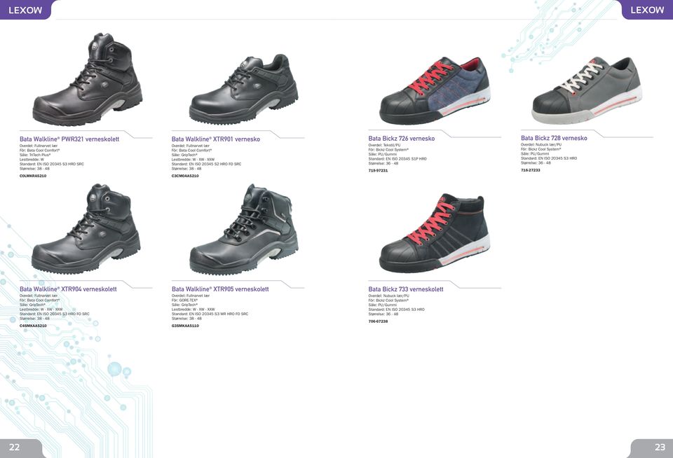 Overdel: Nubuck lær/pu Fôr: Bickz Cool System Såle: PU/Gummi Standard: EN ISO 20345 S3 HRO Størrelse: 36-48 716-27233 Bata Walkline XTR904 verneskolett Såle: GripTech Lestbredde: W - XW - XXW