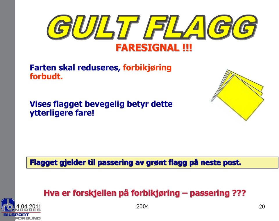 Flagget gjelder til passering av grønt flagg på neste post.