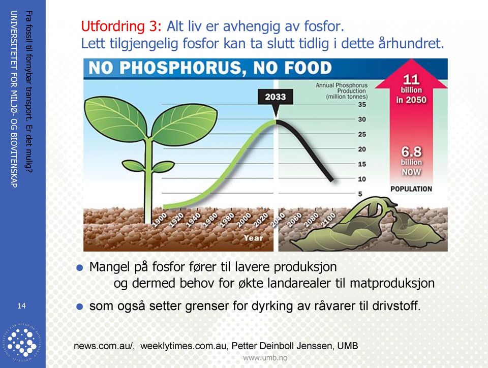 Mangel på fosfor fører til lavere produksjon og dermed behov for økte landarealer