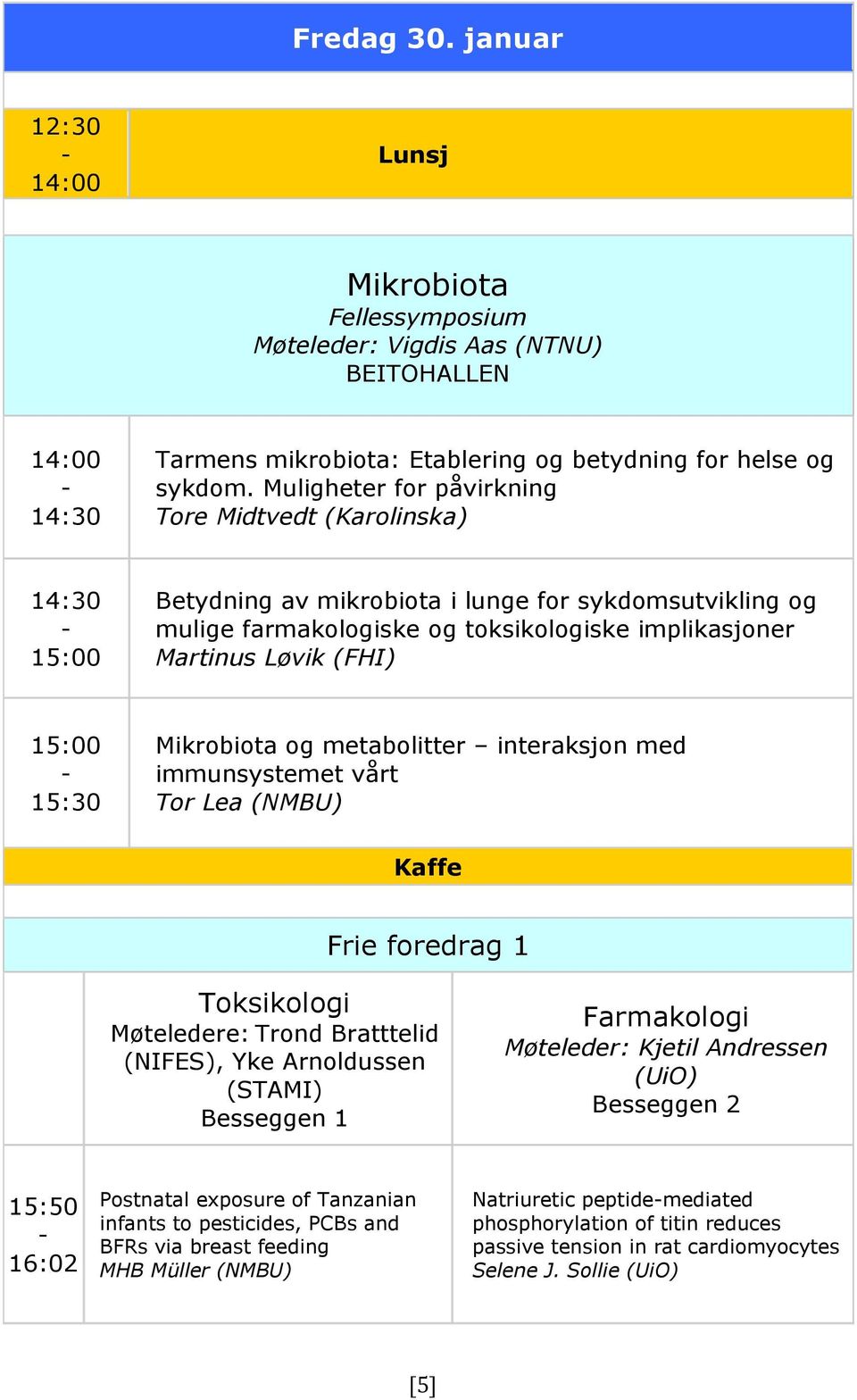 15:00-15:30 Mikrobiota og metabolitter interaksjon med immunsystemet vårt Tor Lea (NMBU) Kaffe Frie foredrag 1 Toksikologi Møteledere: Trond Bratttelid (NIFES), Yke Arnoldussen (STAMI) Besseggen 1