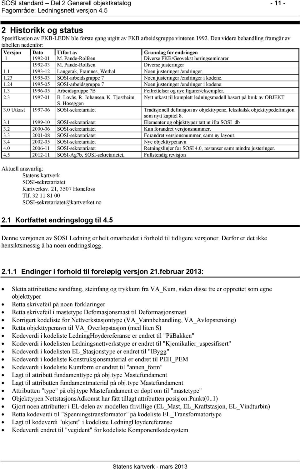 Pande-Rolfsen Diverse justeringer 1.1 1993-12 Langerak, Framnes, Wethal Noen justeringer /endringer. 1.23 1995-03 SOSI-arbeidsgruppe 7 Noen justeringer /endringer i kodene. 1.24 1995-05 SOSI-arbeidsgruppe 7 Noen justeringer /endringer i kodene.