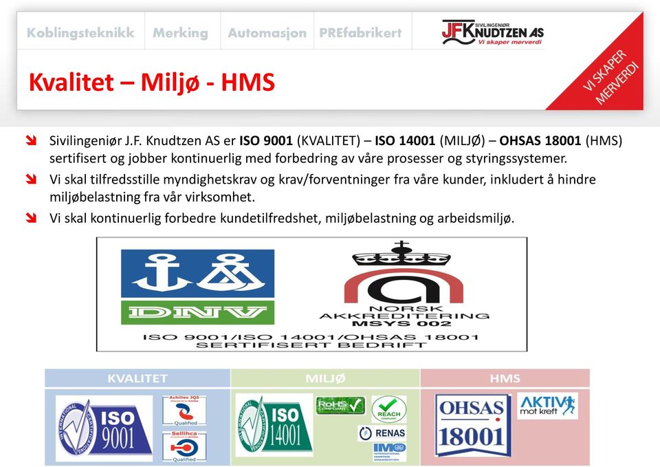 kontinuerlig med forbedring av våre prosesser og styringssystemer.