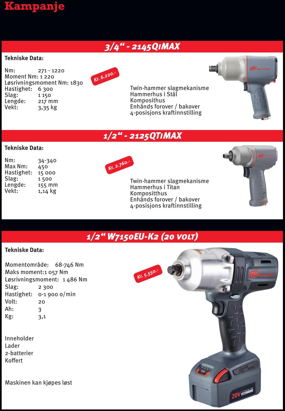 - Hammerhus i Stål Komposithus Nm: 34-340 Max Nm: 450 Hastighet: 15 000 Slag: 1 500 Lengde: 155 mm Vekt: 1,14 kg 1/2-2125QTiMAX Kr.