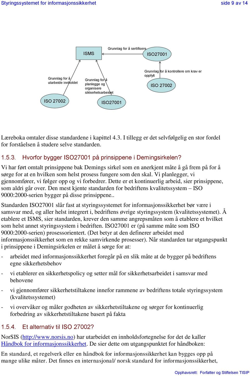 I tillegg er det selvfølgelig en stor fordel for forståelsen å studere selve standarden. 1.5.3. Hvorfor bygger ISO27001 på prinsippene i Demingsirkelen?