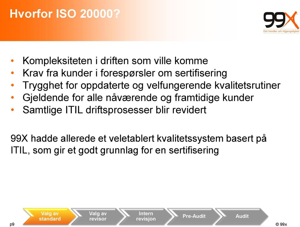 oppdaterte og velfungerende kvalitetsrutiner Gjeldende for alle nåværende og framtidige kunder Samtlige