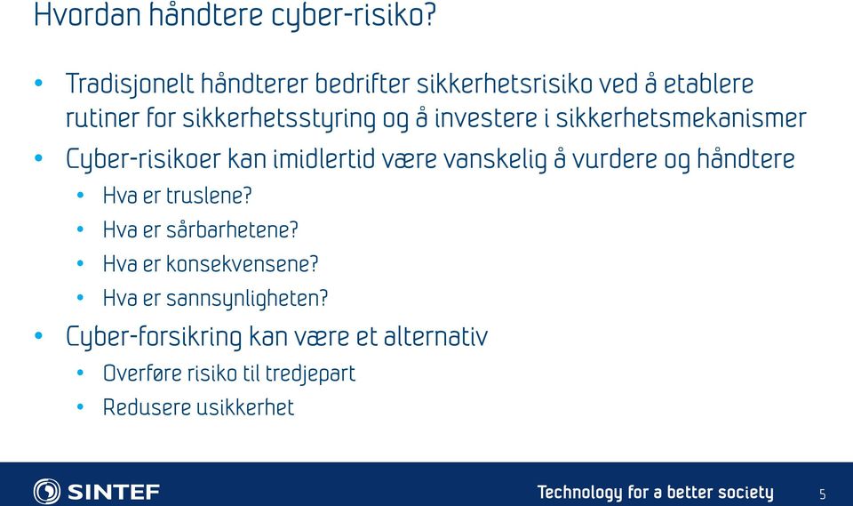 investere i sikkerhetsmekanismer Cyber-risikoer kan imidlertid være vanskelig å vurdere og håndtere