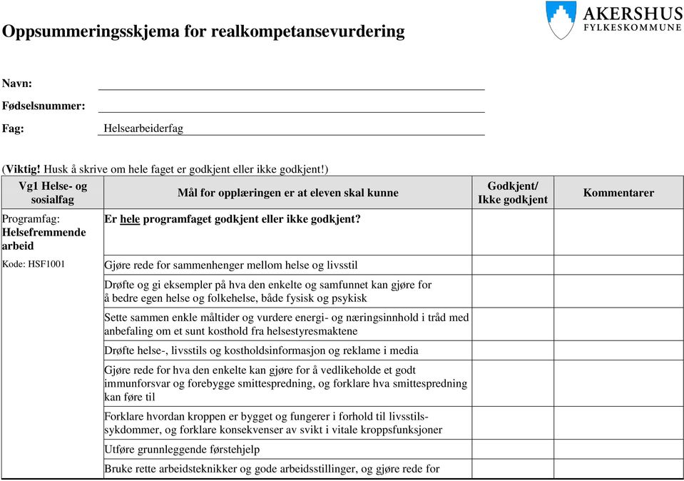 enkelte og samfunnet kan gjøre for å bedre egen helse og folkehelse, både fysisk og psykisk Sette sammen enkle måltider og vurdere energi- og næringsinnhold i tråd med anbefaling om et sunt kosthold