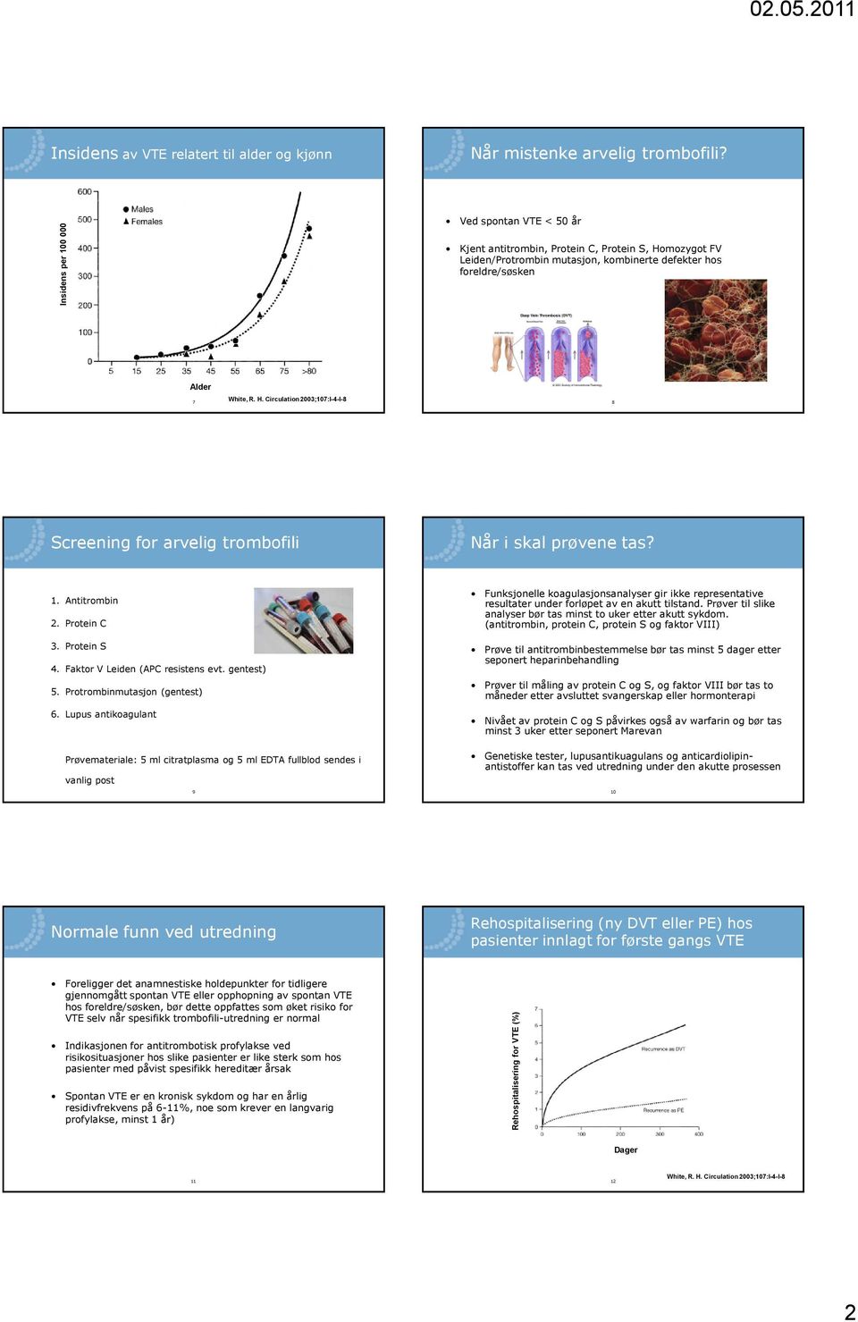 1. Anti 2. Protein C 3. Protein S 4. Faktor V Leiden (APC resistens evt. gentest) 5. Promutasjon (gentest) 6.