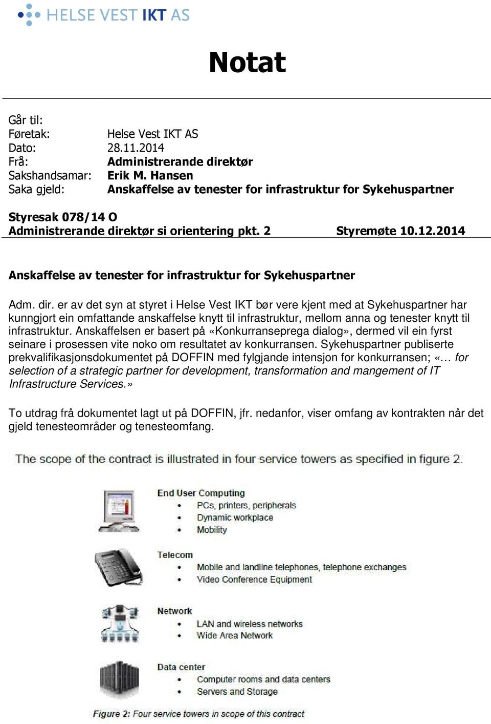 2014 Anskaffelse av tenester for infrastruktur for Sykehuspartner Adm. dir.