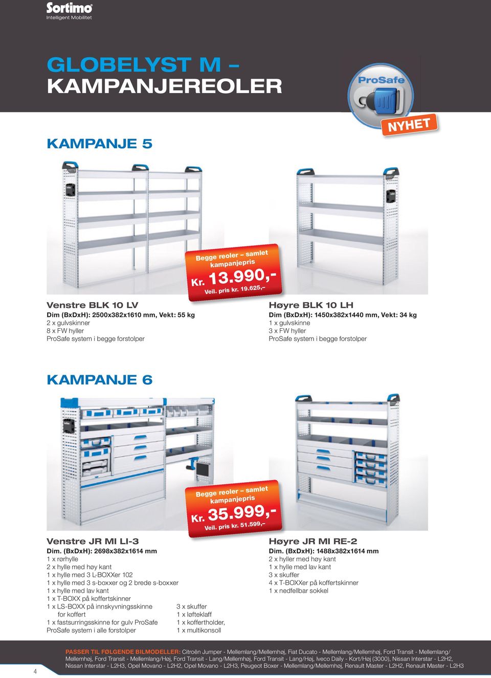 (BxDxH): 2698x382x1614 mm 1 x rørhylle 2 x hylle med høy kant 1 x hylle med 3 L-BOXXer 102 1 x hylle med 3 s-boxxer og 2 brede s-boxxer 1 x hylle med lav kant 1 x T-BOXX på koffertskinner 1 x LS-BOXX