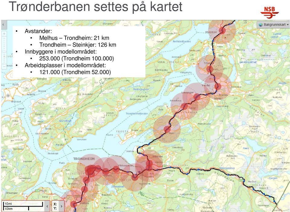 Innbyggere i modellområdet: 253.000 (Trondheim 100.